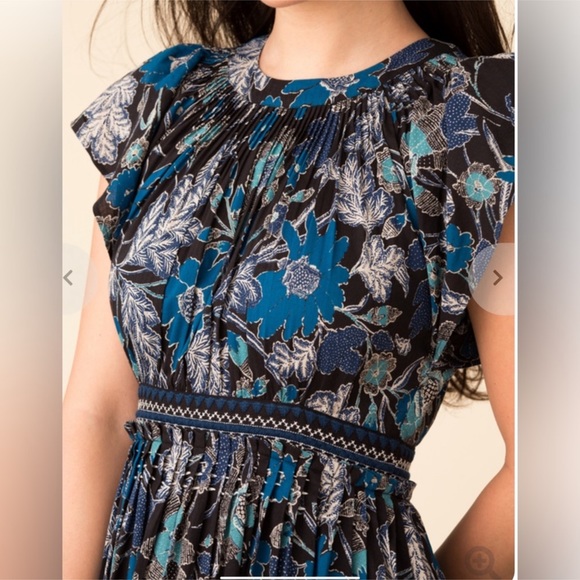 ULLA JOHNSON Lottie Pleated Floral Midi Dress Sz M/8 - Picture 2 of 5